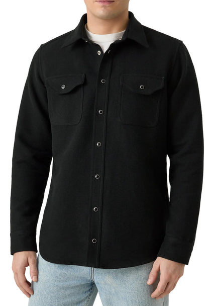 jet black dress shirt Men's Casual Band Collar Shirt in Black Cotton Jersey Large